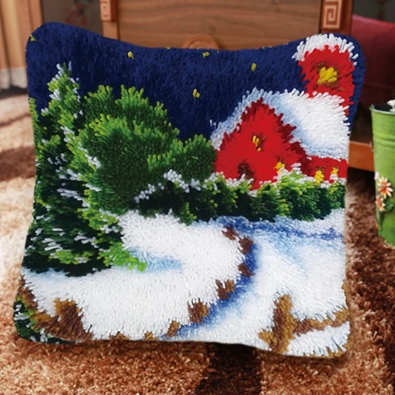 Небесно-голубой Latch Hook Kits Foamiran Crocheting Latch Hook Rug Canvas Embroidery Carpet Pillowcase Cushion Cross Stitch Needlework Christmas - Цвет: Небесно-голубой