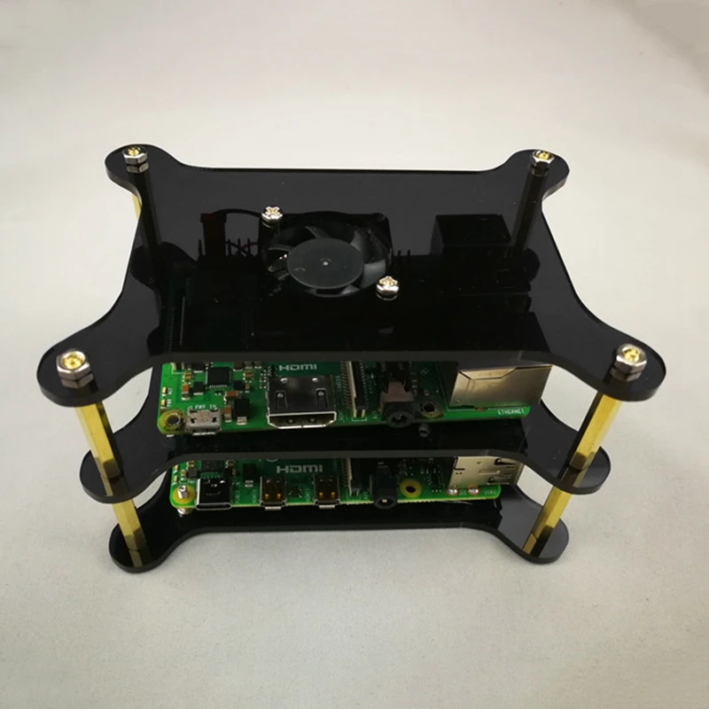 Для Raspberry Pi черный акриловый чехол с охлаждающим вентилятором для Raspberry Pi 4 Модель B/3B+/3B/2B