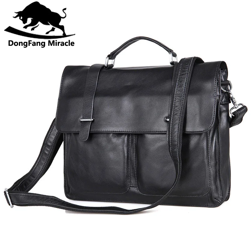 

DongFang Miracle Cow Leather Men Business Handbag Fashion Office Briefcase Flap Hasp Shoulder Messenger Bag