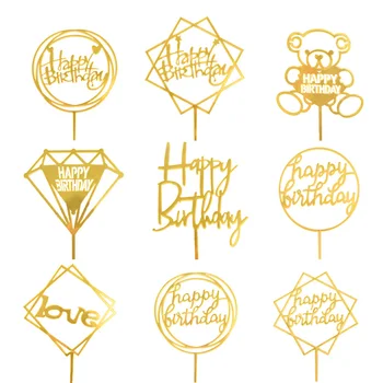 

1 PC Birthday Cake Topper Acrylic Happy Birthday Decorations Supplies Gold Black Cake Decor Tools