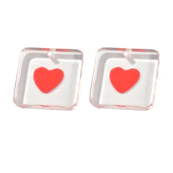 

Newest 40pcs 24*24MM Transparent Style Love Heart Printing Resin Plastic Square Earing Pendant Charms Ornament Accessories Charm