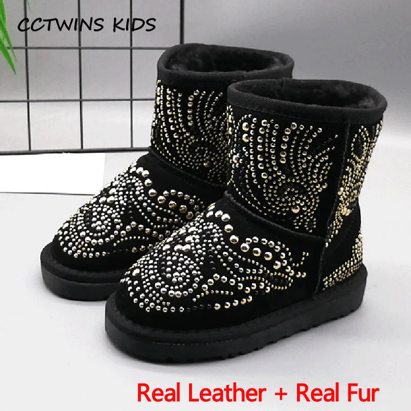 Black (Real Fur) CCTWINS/ г.; зимние модные детские ботинки из овечьей кожи; брендовые теплые шерстяные зимние ботинки для маленьких девочек; кожаная обувь для маленьких мальчиков; CS1540 - Цвет: Black (Real Fur)