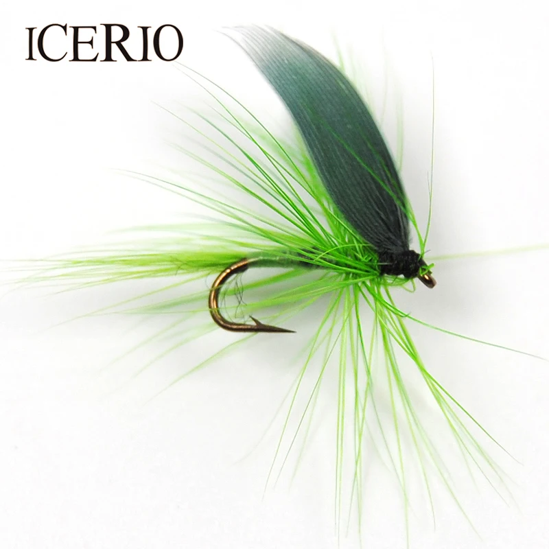 

ICERIO 8 шт. сухие мушки с зелеными крыльями Нимфа нахлыстовая приманка для форели #14