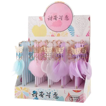 

36 pcs/lot Butterfly Feather Pendant Gel Pen Cute 0.5 mm black ink Signature Pen School Office writing Supplies Promotional Gift
