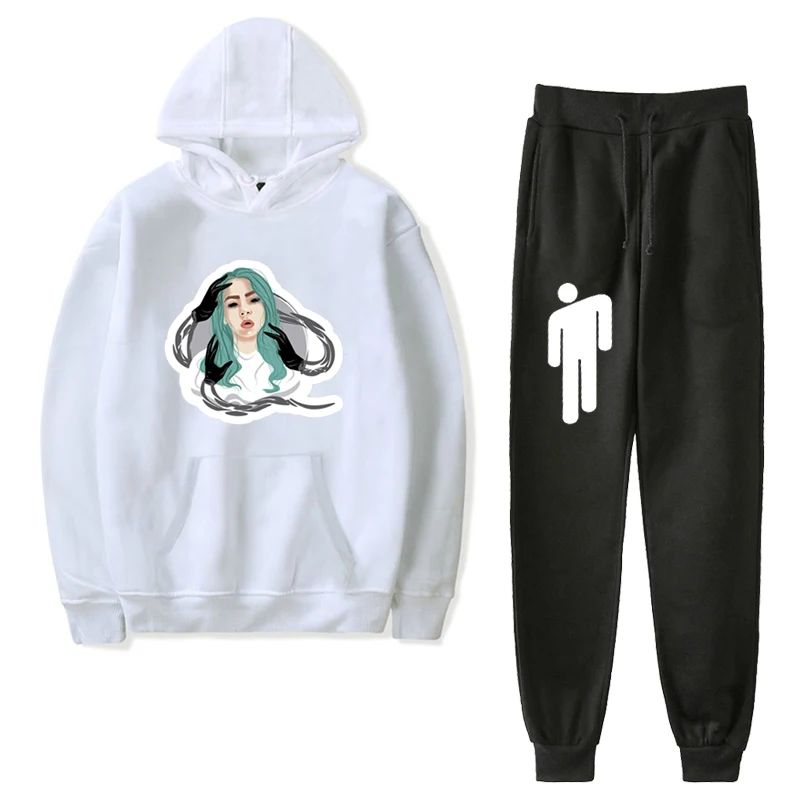 1 Billie Eilish спортивный костюм Мода Harm спортивные штаны и Толстовка Женский хлопковый Спортивный Костюм Уличная толстовка мужская кофта с капюшоном - Цвет: 1
