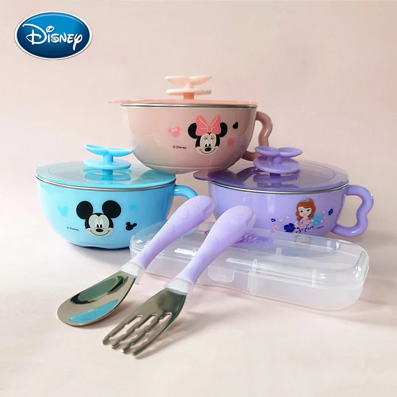 Disney Детские Мультяшные, из нержавеющей стали чаша 316 набор ложек и вилок посуда для детей платье принцессы с Микки-Маусом
