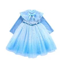 Платья для девочек; зимний костюм с рукавами; платья Анны и Эльзы для девочек; Детские вечерние платья принцессы; костюмы Эльзы; рождественское платье