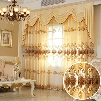 

New European-style Water-soluble Embroidered Curtains for Living Dining Room Bedroom Fabric Blackout Curtains