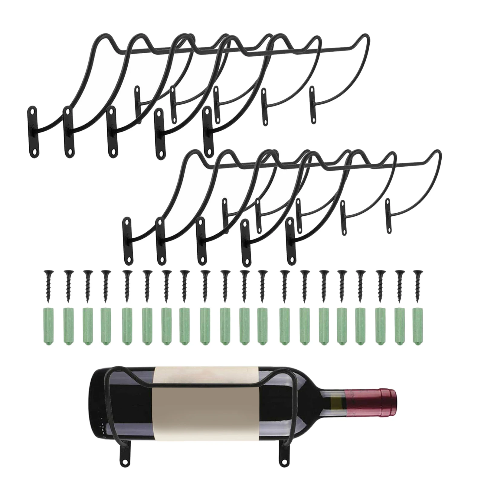 10x Wrought Iron Wine Rack Wall Hanging Wine Holder with Screw Bottle Display Stand for Home Bar Restaurant