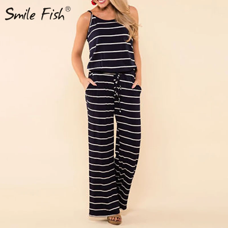 Cardigo Women Jumpsuit Stripe Print Jumpsuits Loose Playsuit Long Trousers