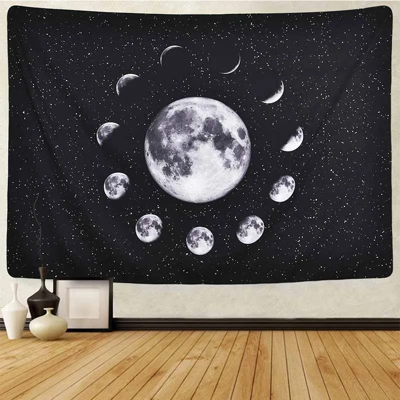 Натуральный Луна Звезда серия космический гобелен настенный черный белый хиппи гобелен настенный ковер тонкий DormDecor психоделический гобелен