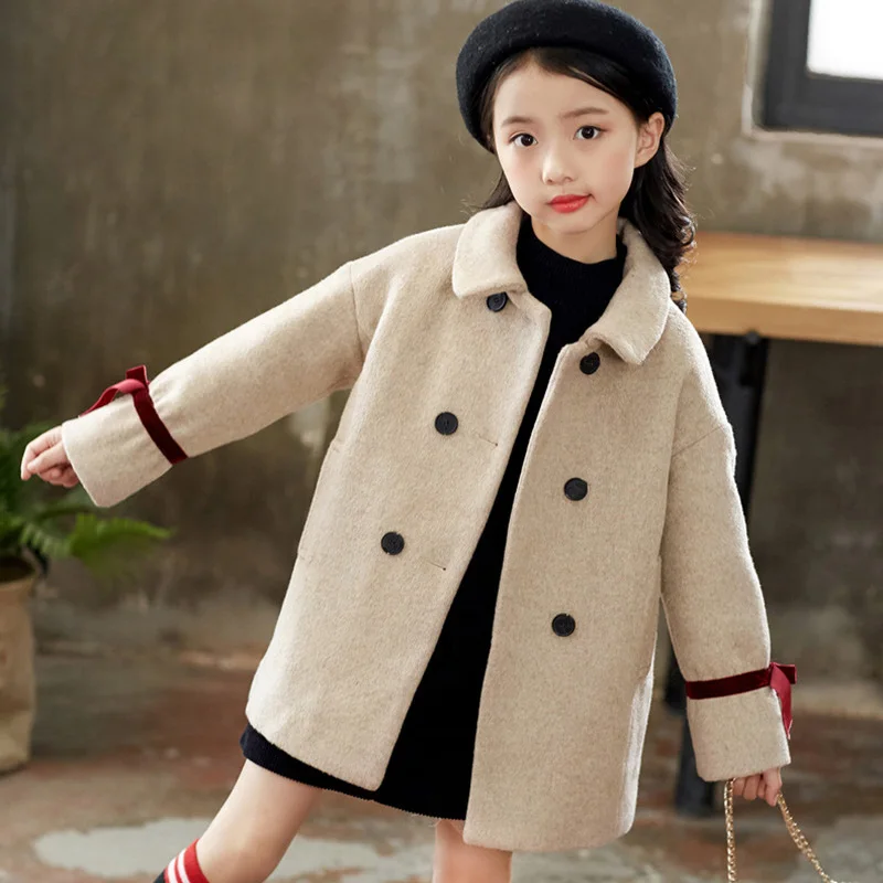 VFOCHI, новое шерстяное пальто для девочек зимняя ветровка, Детское пальто однотонная теплая детская одежда шерстяная длинная куртка для маленьких девочек, верхняя одежда