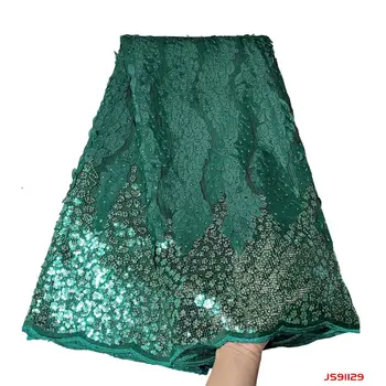 

Green African Laces Embroidered Nigerian Laces Fabric with Sequins Flower Style Mesh Net Lace Fabric f191129