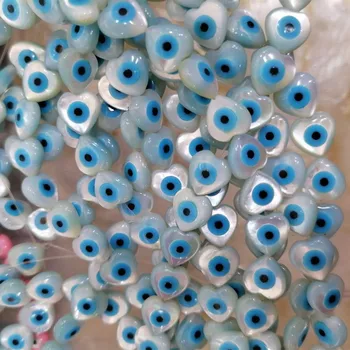 

10 Pcs/lot 8/10mm Natural Heart Evil eye Mother of Pearl Shell Beads for Making DIY Charm Jewelry Heart Blue Eye MOP Shell Beads