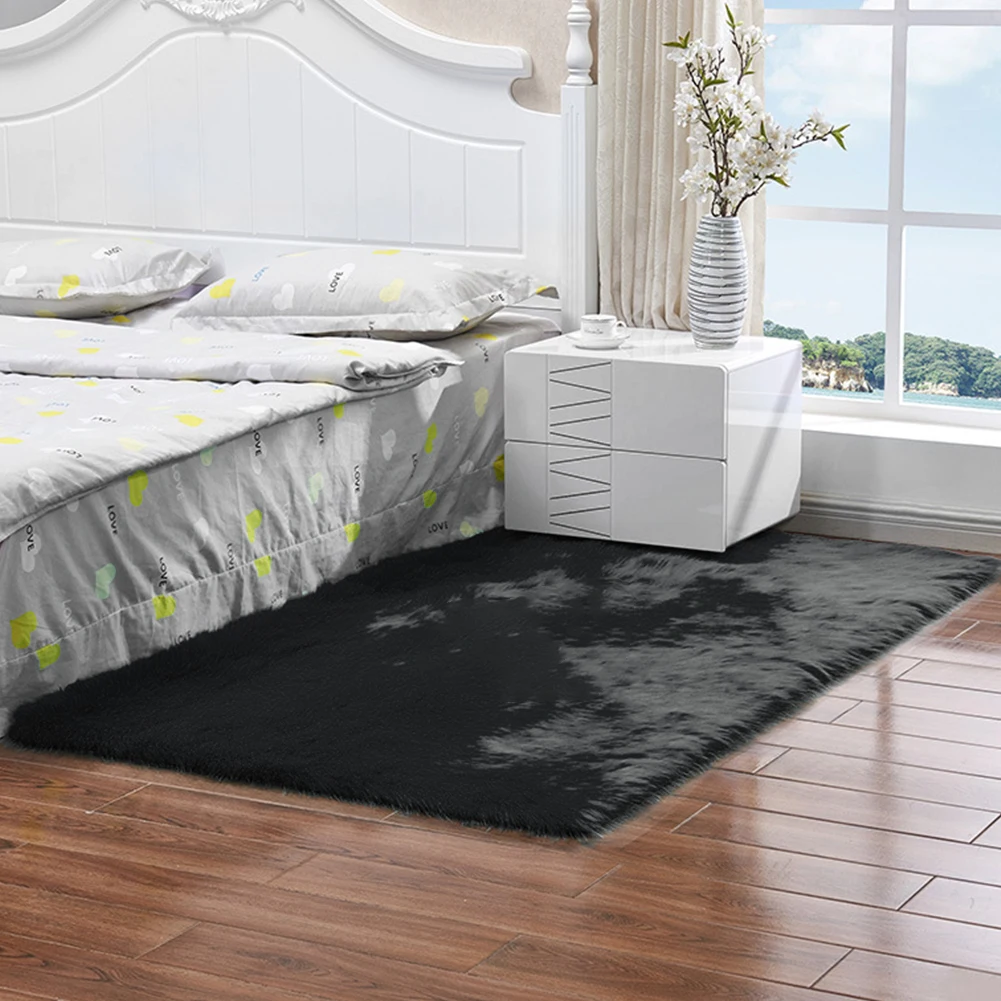 Мягкий домашний однотонный пол для спальни, прихожей, украшение, нескользящий прямоугольный ковер из искусственного меха для гостиной, Пушистый Ковер
