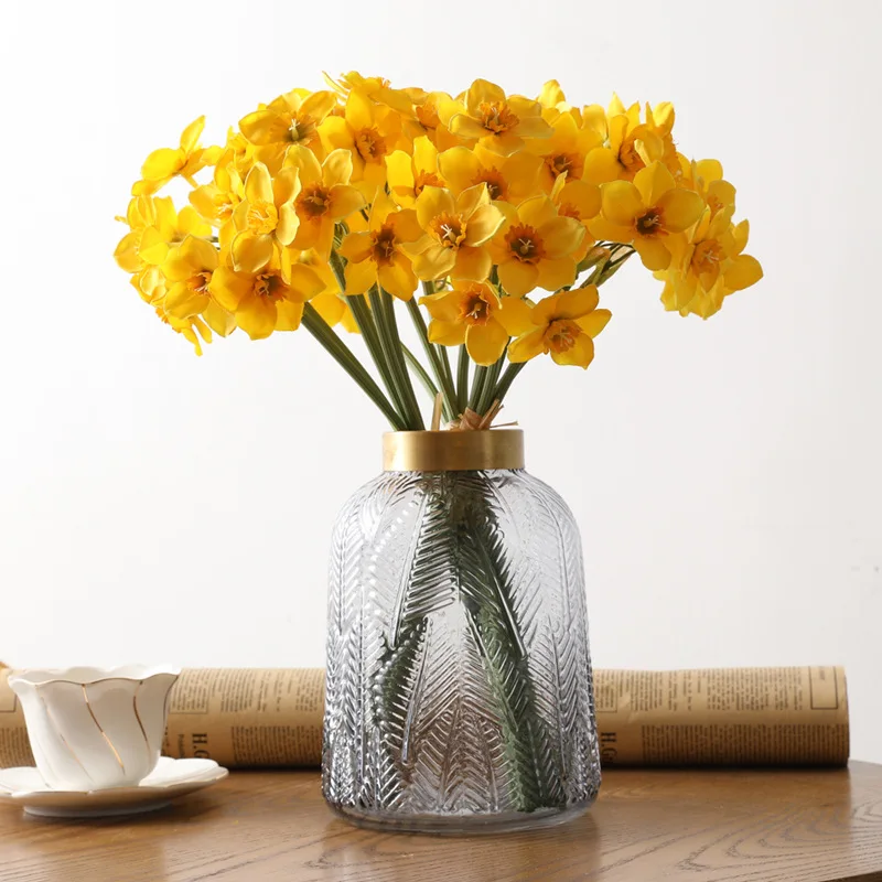 6pcs/Lot Home Room Artificial Simulation Narcissus Flower Living Room Window Decor Fake Flowers Wedding Scene Decor Daffodil