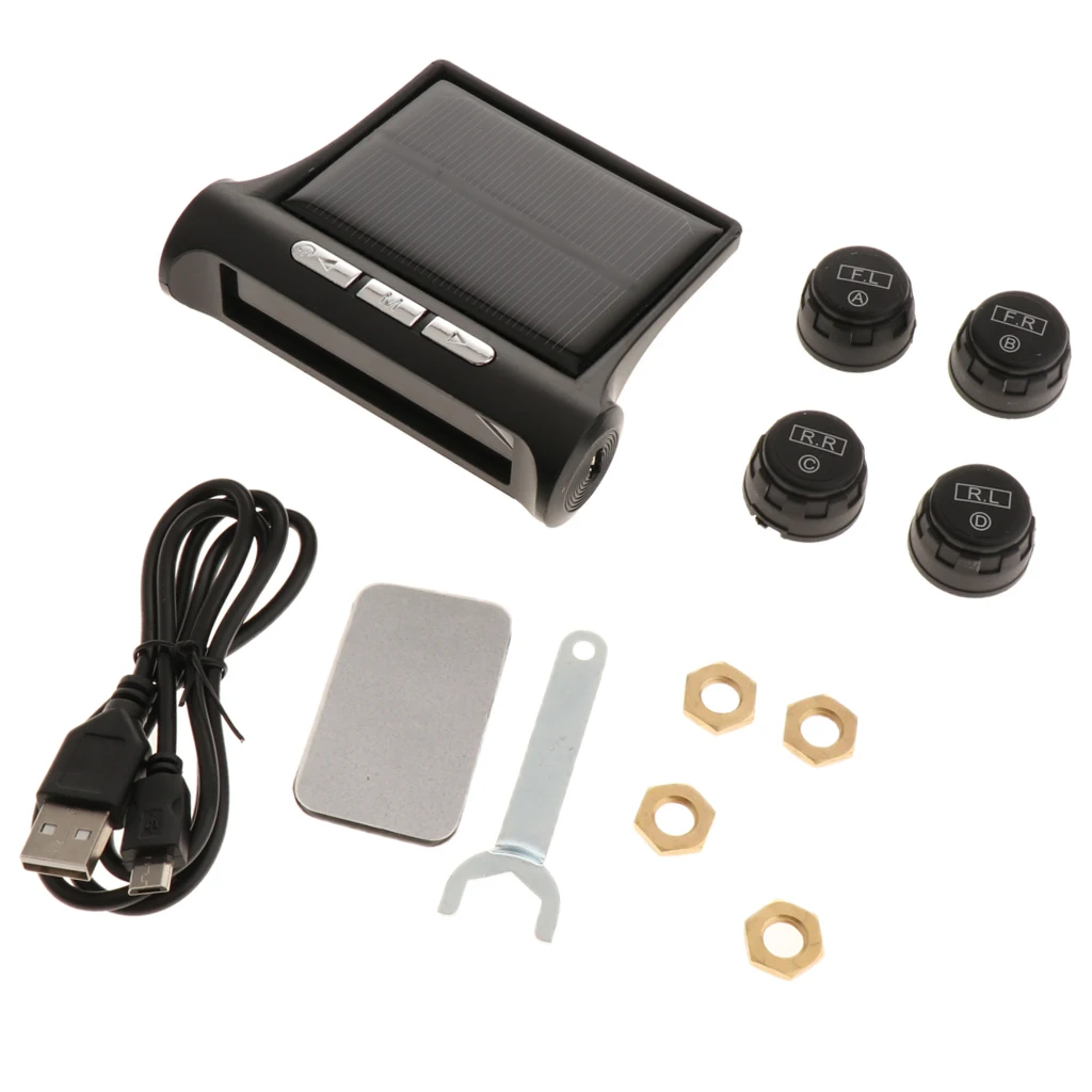 Solar Car Wireless LCD TPMS Tyre Pressure Monitor System+4 External Sensors