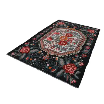 

187x278 Cm Black Handmade Vintage Moldovan Rugs Rug-6x9 Ft