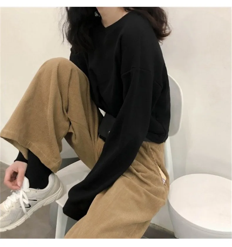 Long Sleeve Autumn Tops For Women 2020 Solid O-Neck Cotton Tops Tie Casual Fashion Short Woman T-shirts Two Colors