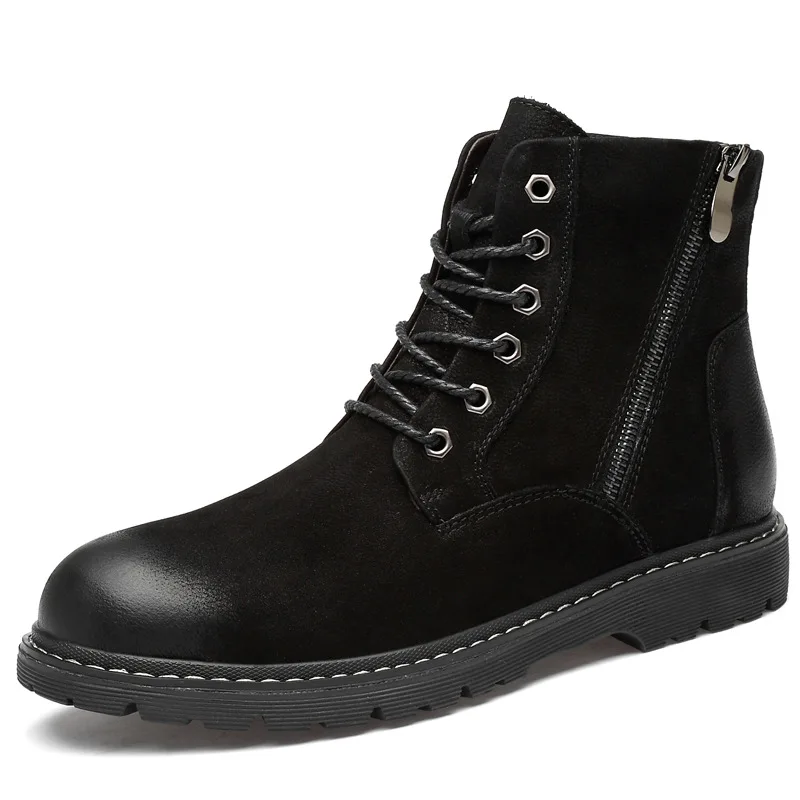 

2019 Martin Boots Mid-top Worker Boot Genuine Leather Dull Polish British Style Boots MEN'S Short Boots Hight-top Autumn & Winte
