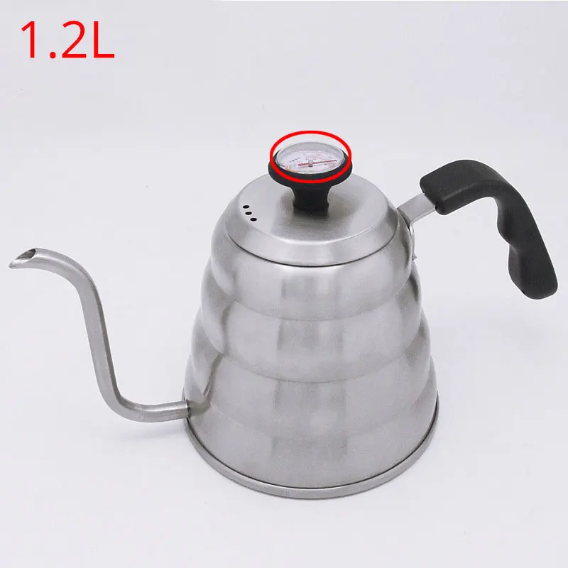1.2Lwith thermometer Чайник для кофе из нержавеющей стали с термометром, точной температурой и гусиным носиком-1& 1,2 литровый чайник - Цвет: 1.2Lwith thermometer
