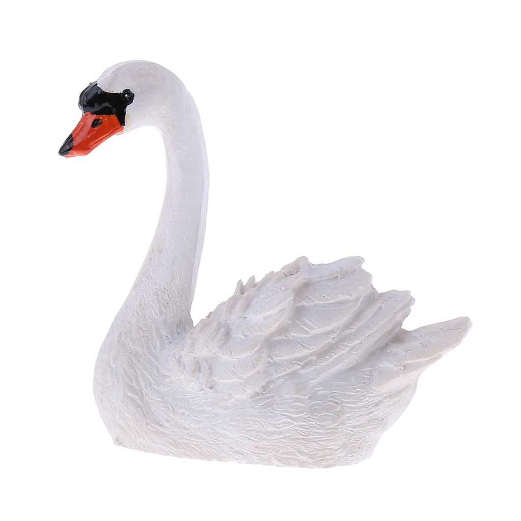 2pcs Miniature Swan Figurine Animals Sculpture Statues Lawn Garden Adornment