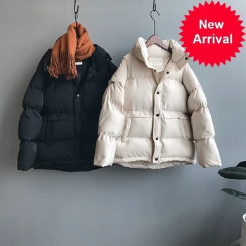 

Women Fashion Wide-waisted Parkas 2020 Autumn Winter New Stand Collar Loose Cotton Wild Coat Thick Warm Solid Color Coats Women