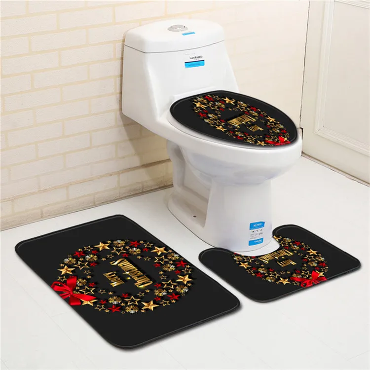 Free Shipping 3Pcs/set Merry Christmas Bathroom Carpet Set Dywaniki Lazienkow Bath Mats Rug Tapete Banheiro Tapis Salle De Bain - Color: As Picture