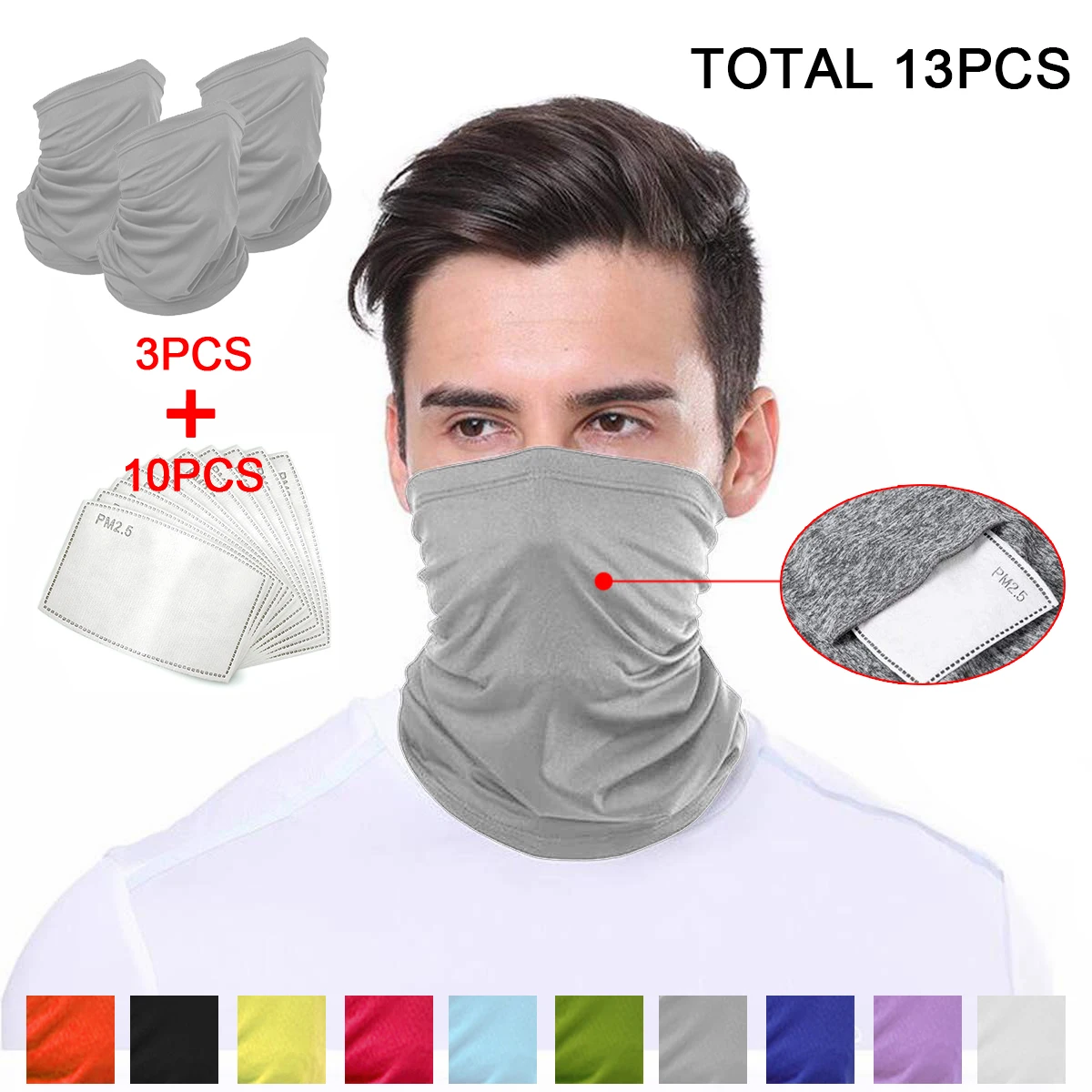 Bandana Scarf with 10Pcs PM2.5 Filter Outdoor Sport Neck Gaiter Face Mask Anti Dust Fog Breathable Protective Turban Headwear | Аксессуары