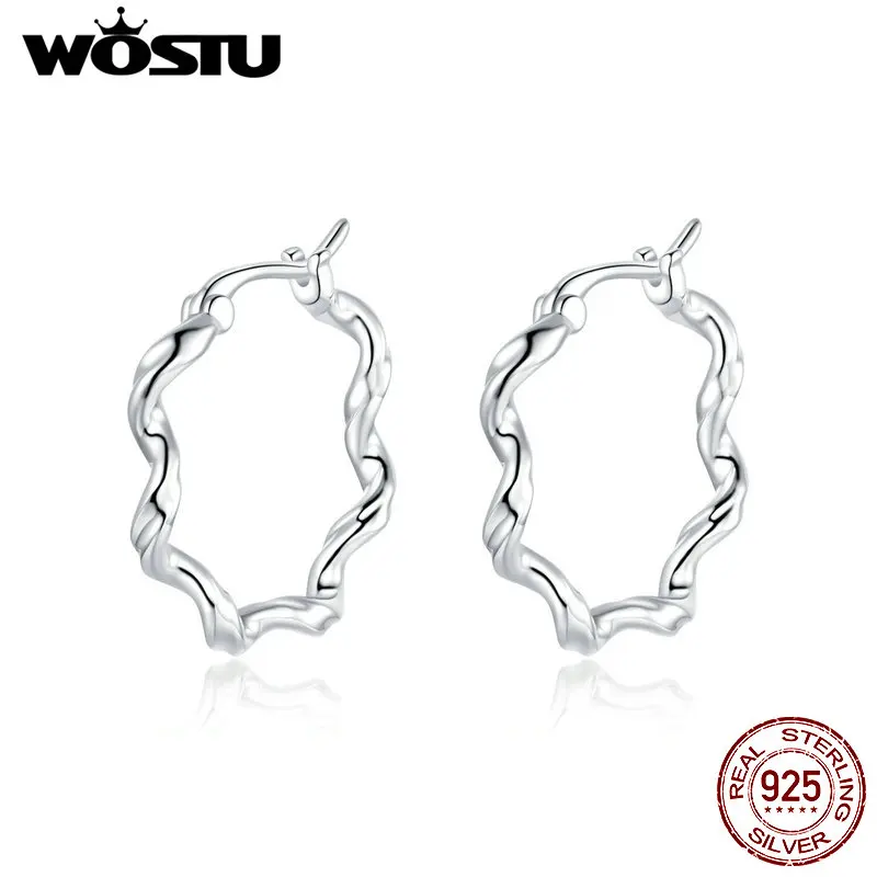 WOSTU Настоящее 925 стерлингового серебра волны серьги круглые обруч для женщин модные свадебные серебряные