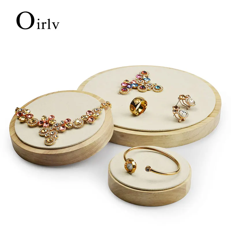 

Oirlv Round Solid Wood Jewelry Display Stand Ring Necklace Bangle Earring Holder Tray Jewelry Organizer Exhibition Showcase