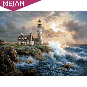 

2020 MEIAN "Ocean Lighthouse" Full Round Drill 5D DIY Diamond Painting Embroidery Cross Stitch 5D Home Decor Gift