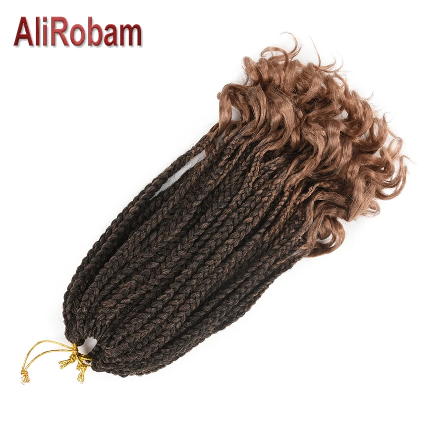 

AliRobam Curly End Box Braid Crochet Hair Ombre Brown Burgundy Crochet Braids Synthetic Braiding Hair Extensions 22Strands/pack