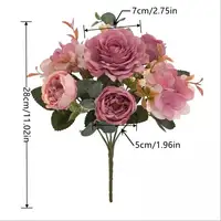 Artificial Flowers Retro Silk Rose Bouquet Hydrangea Peony Vintage Bride Holding Fake Plants Home Wedding Decoration Accessories 6