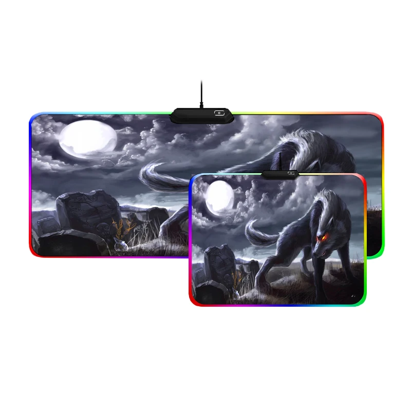 Mairuige Five color RGB Gaming Mouse Pad Cold Light LED Color Lock USB Evil Wolf Legend 2