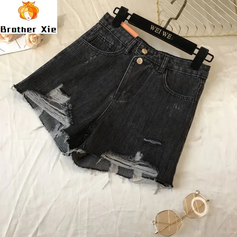 

Denim Shorts Women's 2020 Spring New Style with Holes High-waisted Slimming Hole Jean Black Shorts Girls Ladies Hot Pants