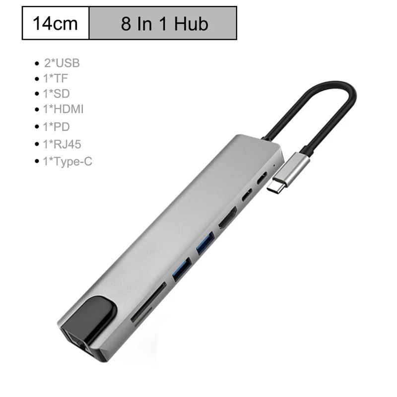 HOT-USB C концентратор 8 в 1 мульти порт Тип C адаптер с 4 к HDMI порт, Ethernet 1000 Мбит/с RJ45 порт, USB-C питания, TF/SD карты