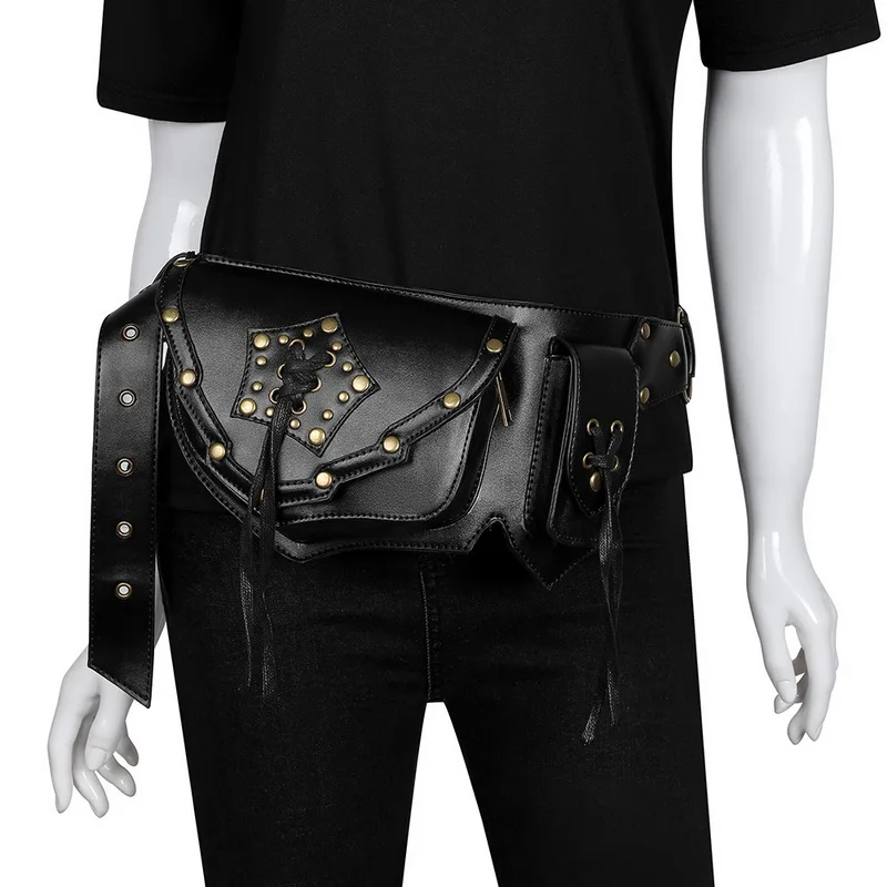 DAEYOTEN Vintage Steampunk Waist Bag Gothic Rivet Chest Bag Punk Women Fanny Packs Tactical Men's Pockets Phone Pouch ZM0336