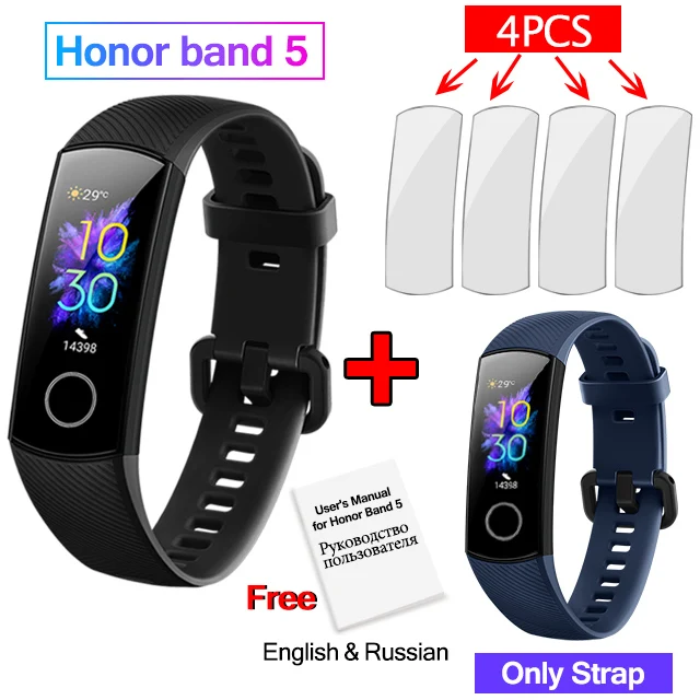 add Blue strap huawei Honor Band 5 Смарт-браслет полноцветный AMOLED фитнес-браслет стильные часы лица смарт-пульсометр трекер сна - Цвет: add Blue strap