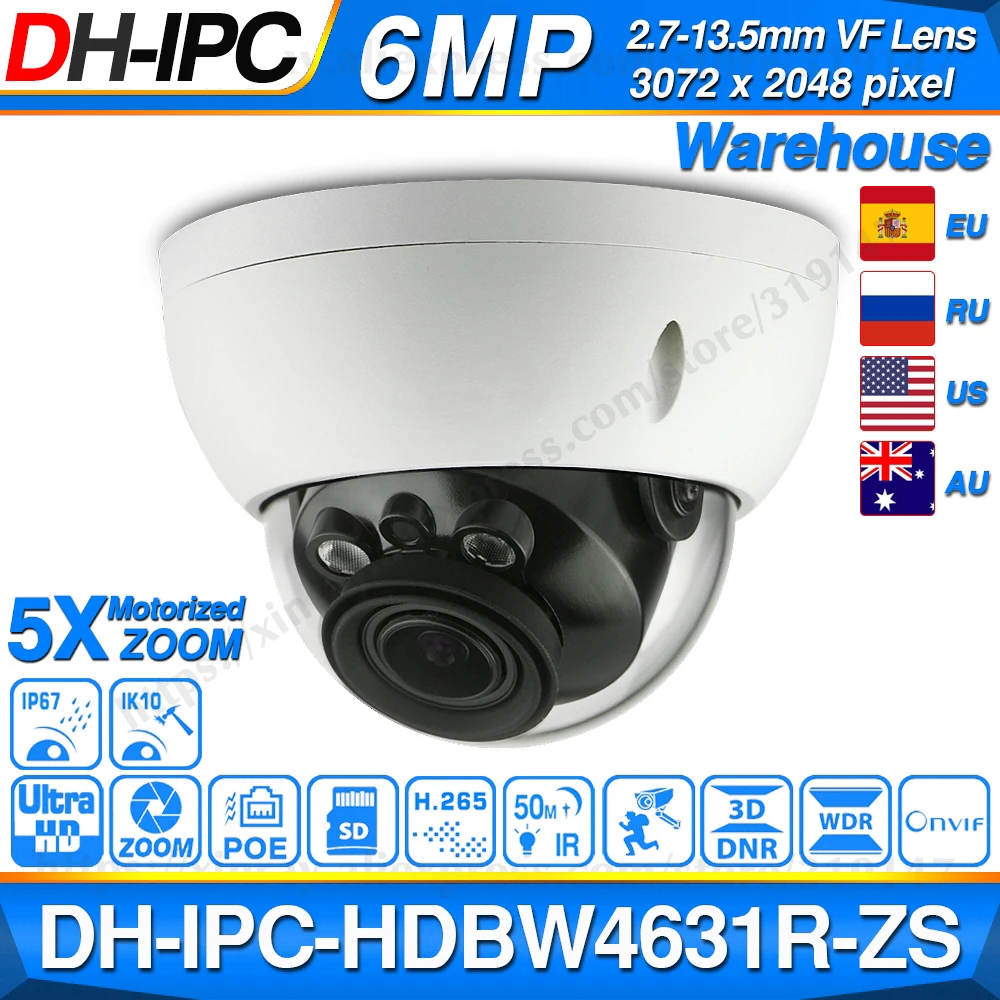 Dahua IPC-HDBW4631R-ZS 6MP IP Camera CCTV POE Motorized Focus Zoom 50M IR SD Card Slot Security Network Camera H.265 IK10