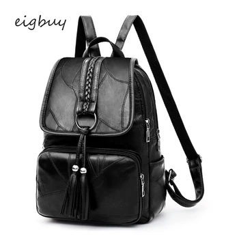 

Ladies Female Backpack Shopping Bag Luxury Classic Black Retro Backpacks For Teenage Girls Mochila Feminina Purse Bookbag