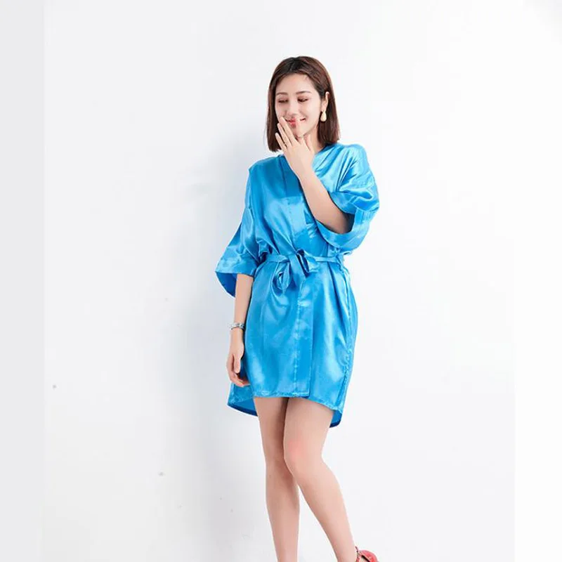 Ночная рубашка женская, вискоза, банное платье, Yukata, одежда для сна, ночная рубашка, Женская Мини-кимоно, халат, модный, праздничный - Цвет: solid lakeblue