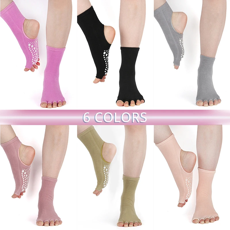 Women Yoga Socks Cotton Anti Slip Dance Pilates Grip For Fitness Breathable Ballet Ladies Sports Gym open toe five fingers Sock