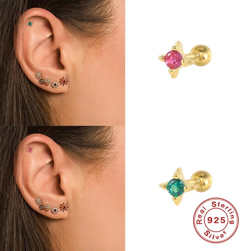 CANNER Piercing Aretes 925 Sterling Silver Colorful Snowflake Zircon Stud Earring For Women Korean Crystal Mini Earrings Jewerly