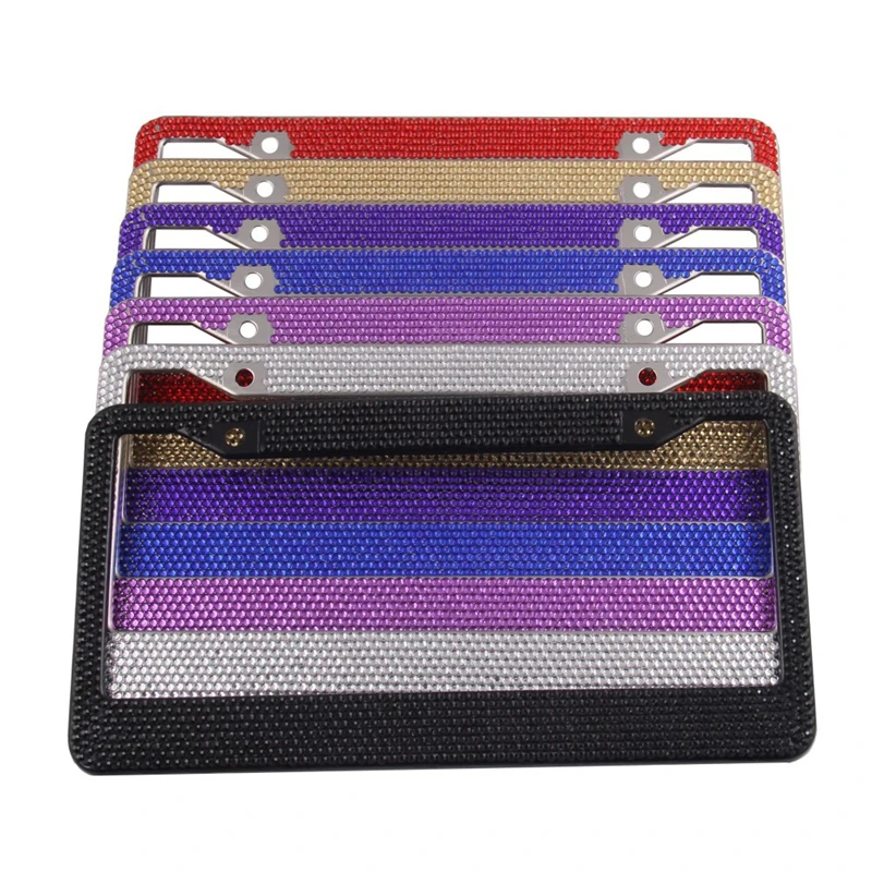 New Purple Glitter Crystal Rhine Stone Diamond License Plate Frames for US Cars