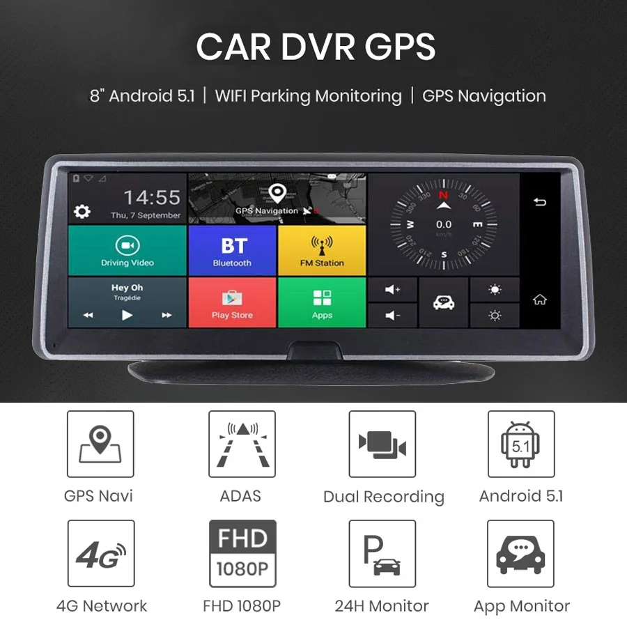 Maiyue star 8 дюймов ADAS 4G Android автомобильный видеорегистратор DVR gps навигация 1080P двойной объектив WiFi ночное видение автомобильный видеорегистратор