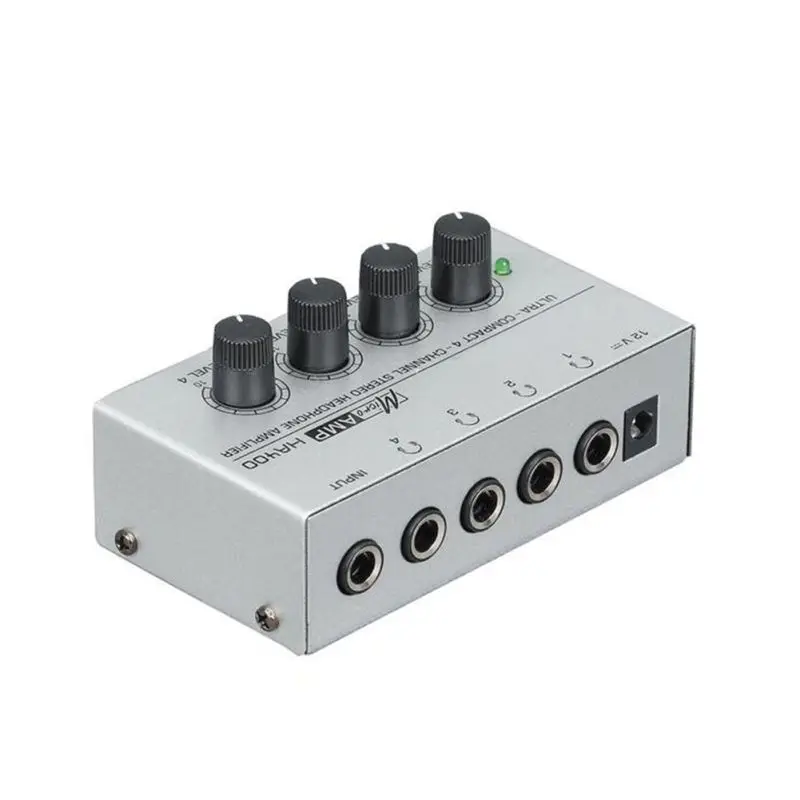 Beste EU ONS UK Plug Ultra Compact 4 Kanalen Zilveren Mini Audio Stereo Hoofdtelefoon Versterker Met Power Adapter Voor Geluid versterking