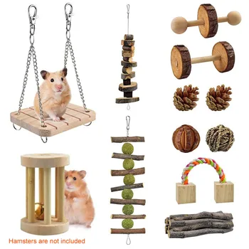 

12pcs/set Rabbits Rats Gerbils Hamster Chew Toys Small Pets Exercise Playing Chewing Wooden Chinchillas Cage Interior Teeth Care