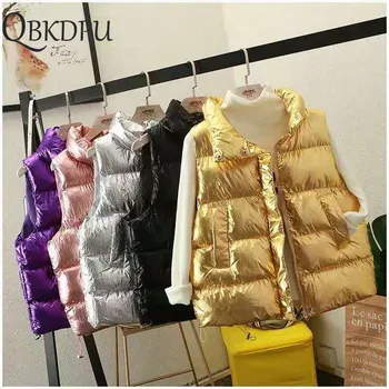 

Women Sleeveless Vest Winter Casual Coats 2019 Cotton-Padded Thickening Vest Female Waistcoat Glossy Jacket Bomber vest