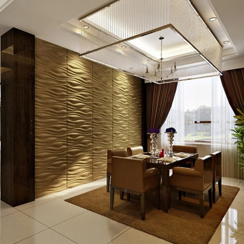 Sonsill 3D Волнистые текстурированные стеновые панели декоративные стеновые панели матовый яркий шарм золотые настенные декорации 12 шт. 19,7x19,7 дюймов